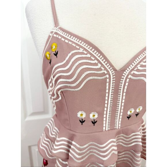 Sahil Kochhar Pink Sahara Floral Embroidered Peplum Dress Size 10 Anthropologie - Picture 2 of 8